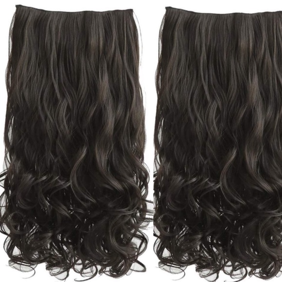 20” BLACK BROWN CURLY 3/4 full head clip ins  NWT* main image 5